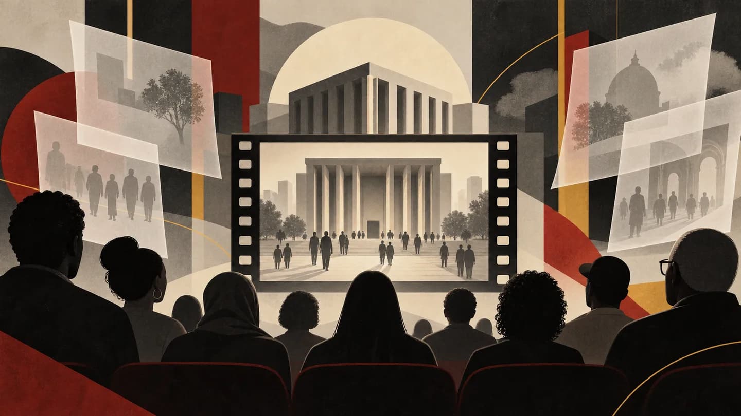 An editorial illustration connects civic information, film and the public.
