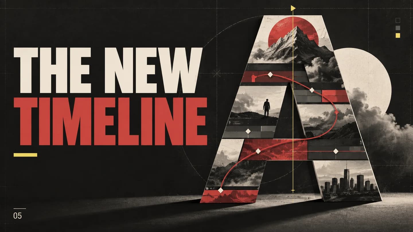 A sculptural letter A made from timeline layers, keyframes and red motion paths.